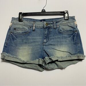 Women’s Jean Shorts Denim Cuffed Patriotic Red & White Stars US Size 27